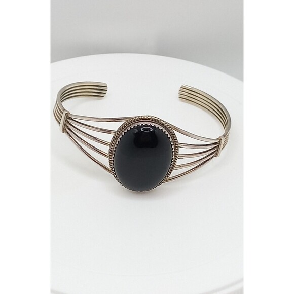 Sterling & Black Onyx Pat Yazzie Navajo Cuff Bracelet - Picture 1 of 7
